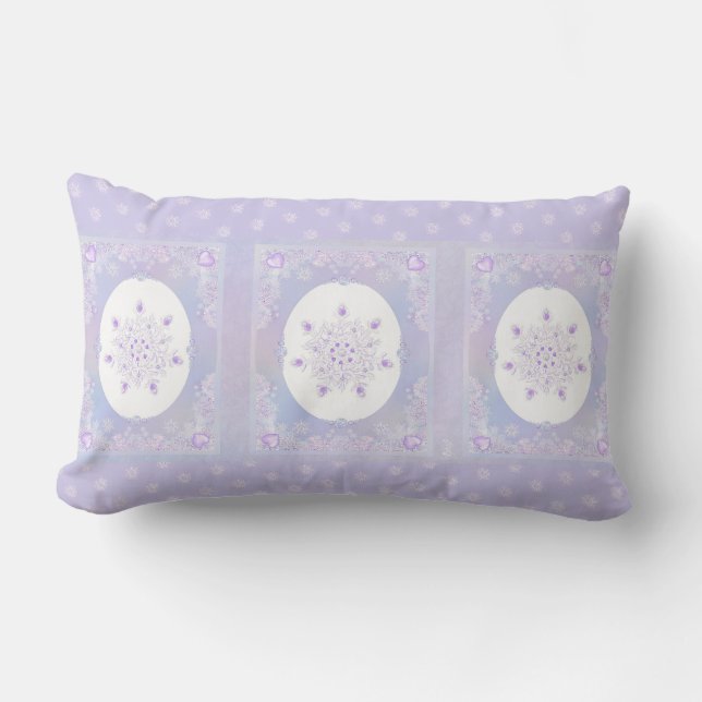 light purple snowflake & glittering heart lumbar pillow (Front)