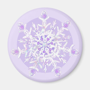 light purple snowflake & glittering heart magnet