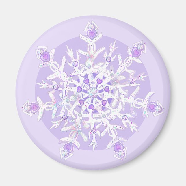 light purple snowflake & glittering heart magnet (Front)