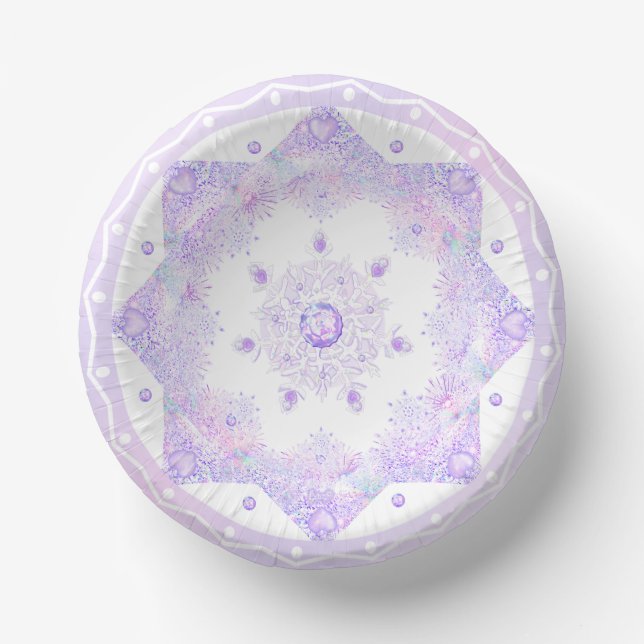 light purple snowflake & glittering heart paper bowls (Front)