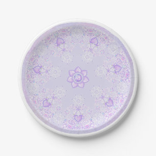 light purple snowflake & glittering heart paper plates
