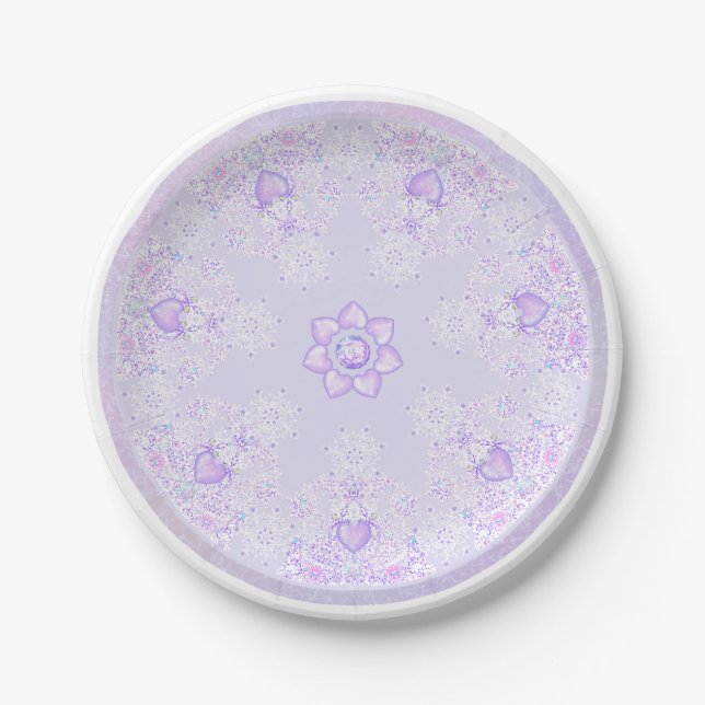 light purple snowflake & glittering heart paper plates (Front)
