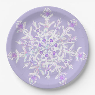 light purple snowflake & glittering heart paper plates