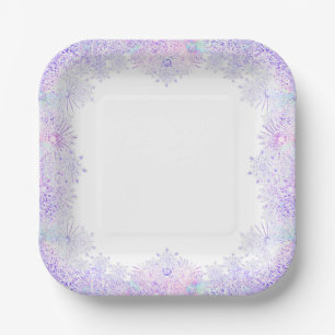 light purple snowflake & glittering heart paper plates