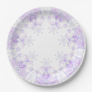 light purple snowflake & glittering heart paper plates