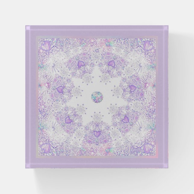 light purple snowflake & glittering heart paperweight (Front)