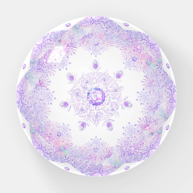 light purple snowflake & glittering heart paperweight (Front)