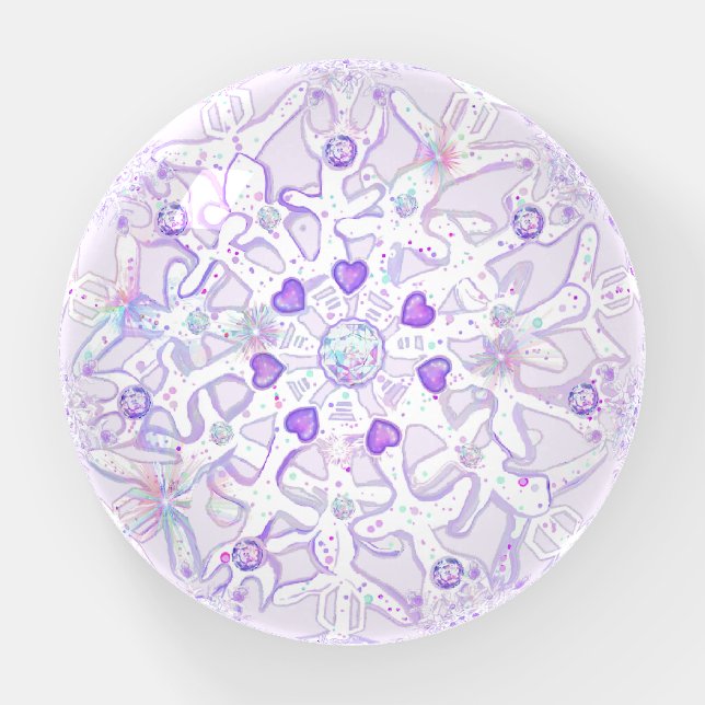 light purple snowflake & glittering heart paperweight (Front)