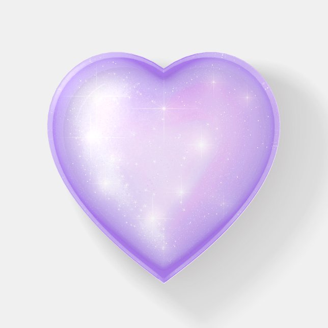 light purple snowflake & glittering heart paperweight (Front)