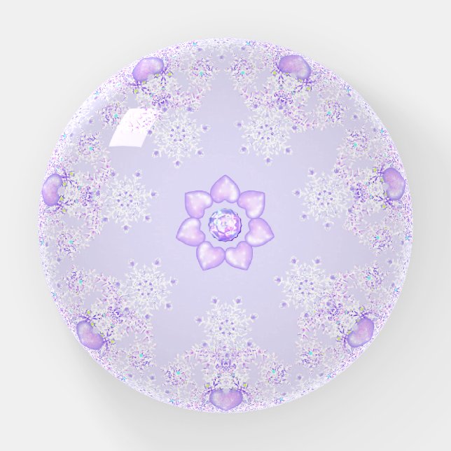 light purple snowflake & glittering heart paperweight (Front)
