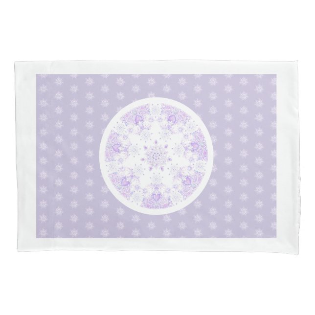light purple snowflake & glittering heart pillow case (Front)