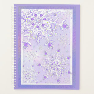 light purple snowflake & glittering heart planner