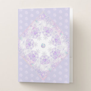 light purple snowflake & glittering heart pocket folder