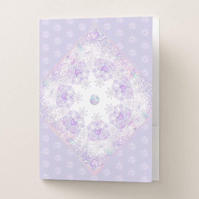 light purple snowflake & glittering heart pocket folder (Front)