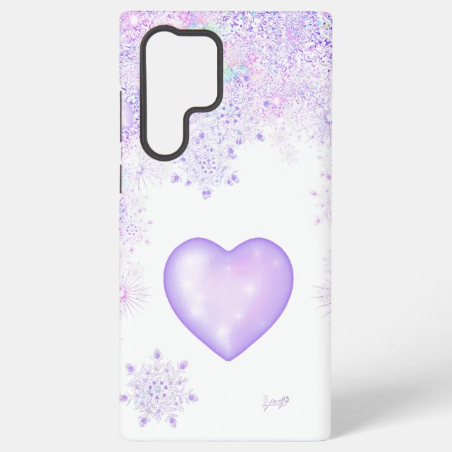 light purple snowflake & glittering heart samsung galaxy case (Back)