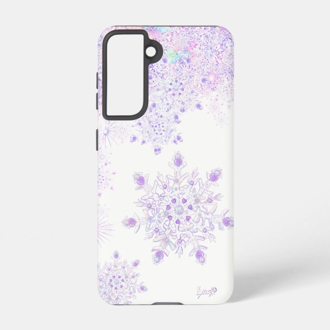 light purple snowflake & glittering heart samsung galaxy case (Back)