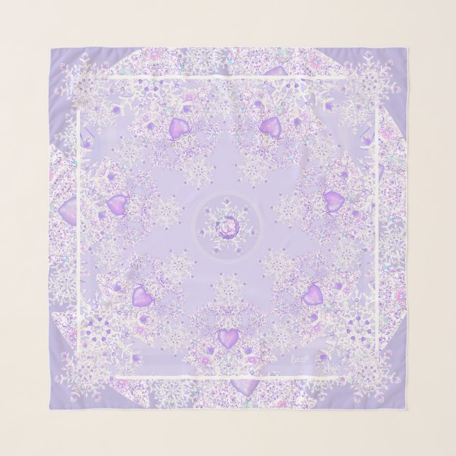 light purple snowflake & glittering heart scarf (Front)