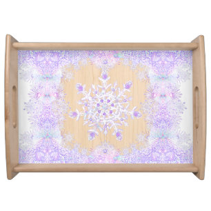 light purple snowflake & glittering heart serving tray