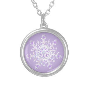 light purple snowflake & glittering heart silver plated necklace