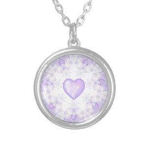 light purple snowflake & glittering heart silver plated necklace