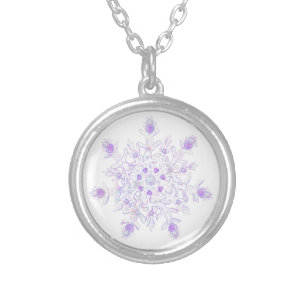light purple snowflake & glittering heart silver plated necklace