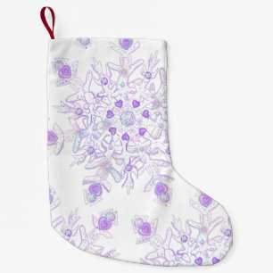light purple snowflake & glittering heart small christmas stocking