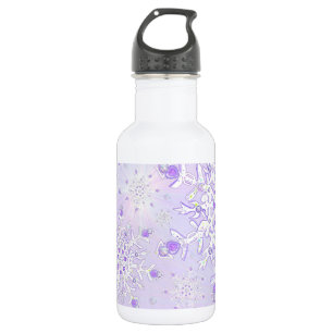 light purple snowflake & glittering heart stainless steel water bottle