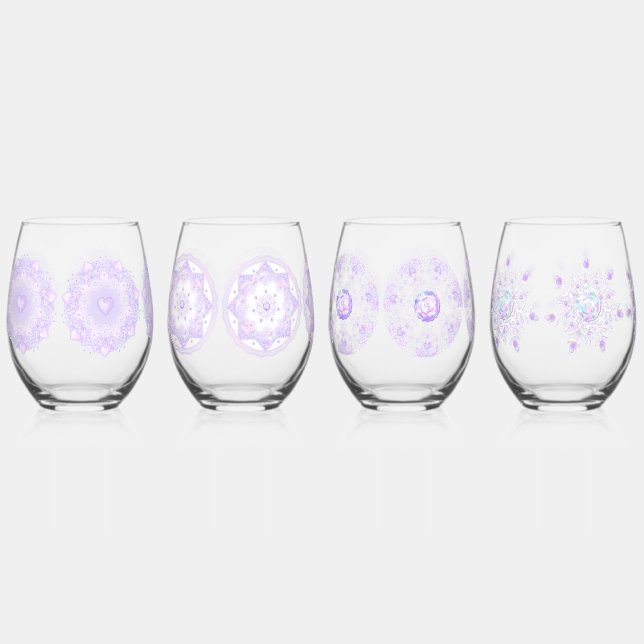 light purple snowflake & glittering heart stemless wine glass (Front)
