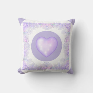 light purple snowflake & glittering heart throw pillow
