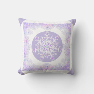 light purple snowflake & glittering heart throw pillow