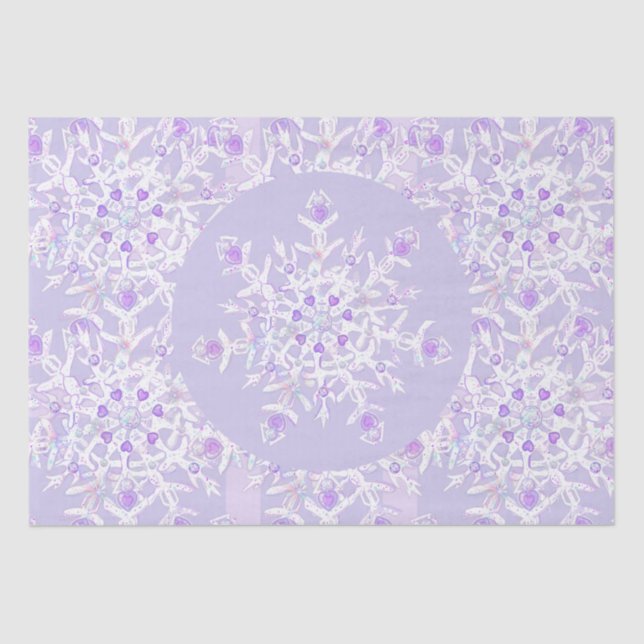 light purple snowflake & glittering heart tissue paper (Front)