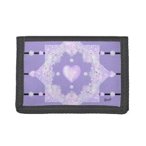 light purple snowflake & glittering heart tri-fold wallet