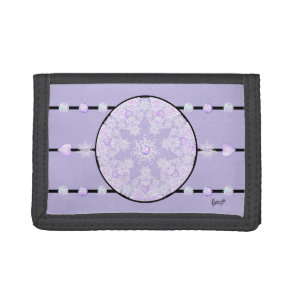light purple snowflake & glittering heart tri-fold wallet