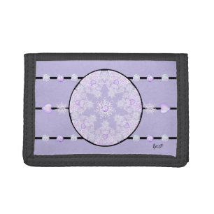 light purple snowflake & glittering heart tri-fold wallet