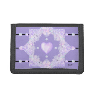 light purple snowflake & glittering heart trifold wallet
