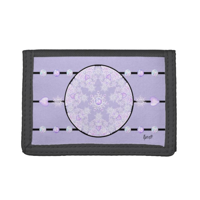 light purple snowflake & glittering heart trifold wallet (Front)