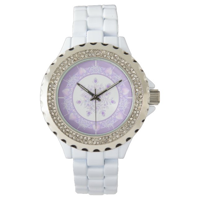 light purple snowflake & glittering heart watch (Front)