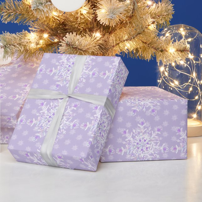 light purple snowflake & glittering heart wrapping paper (Holidays)