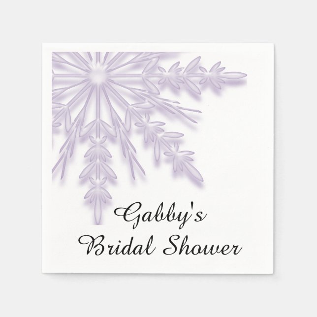 Light Purple Snowflake Winter Bridal Shower Napkins (Front)