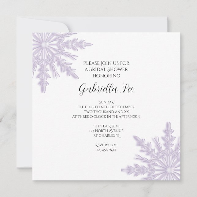 Light Purple Snowflakes Winter Bridal Shower Invitation (Front)