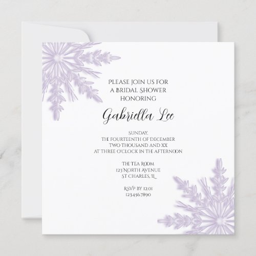 Light Purple Snowflakes Winter Bridal Shower Invitation