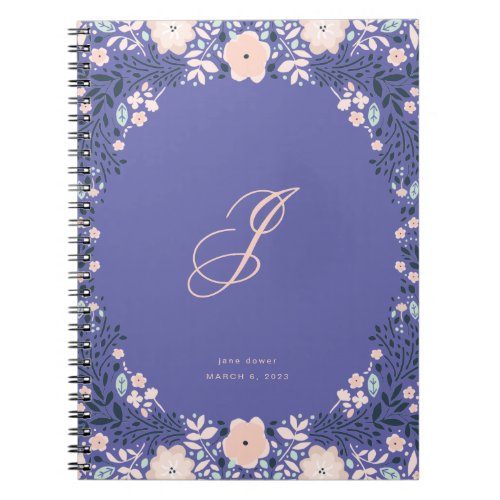 Light Purple Soft Monogram Floral Personal Custom Notebook