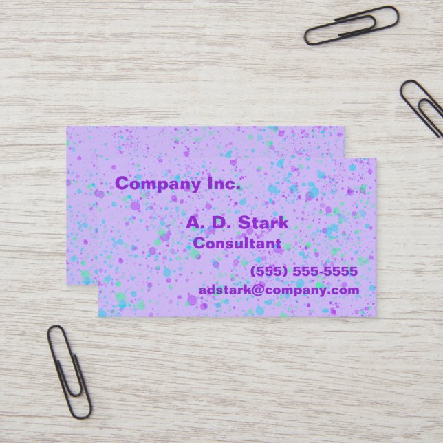 Light Purple Splatter Business Cards (Front/Back In Situ)