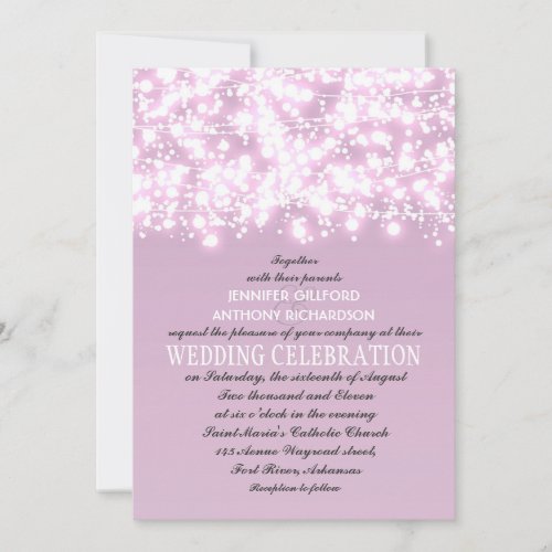 light purple string lights wedding invitations