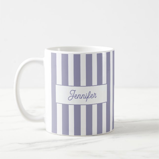 Light Purple Stripe Monogram Coffee Mug (Left)