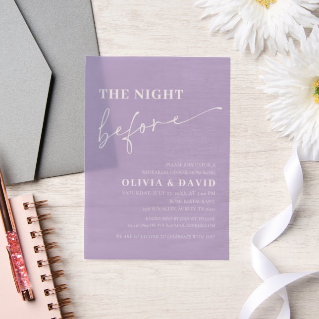 Light Purple The Night Before Rehearsal Dinner Vellum Invitations (Wedding)