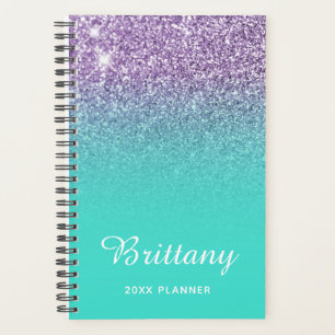 Light Purple Turquoise Glitter Ombre Personalized Planner