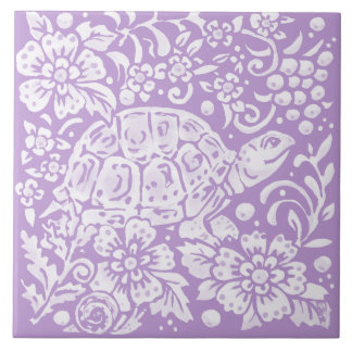 Light Purple Turtle Snail Floral Woodland Nature Ceramic Tile