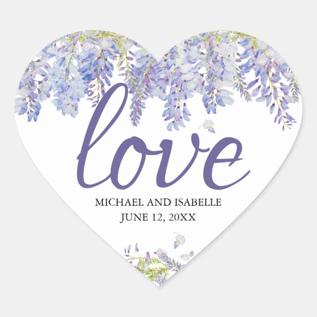Light Purple Watercolor Floral Heart Love Heart Sticker (Front)