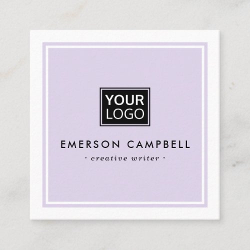 Light purple white border custom logo minimal square business card